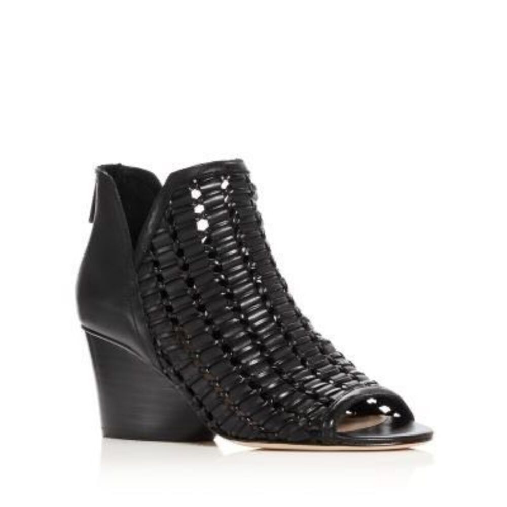 New Donald J Pliner Women's‎ JACQI Woven Wedge Peep Toe Zip Bootie Black 6